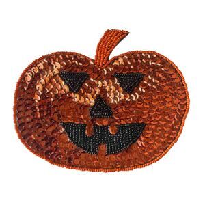 Sequin & Beaded Jack-O’-Lantern Pumpkin Patch – Halloween Appliqué NWOT